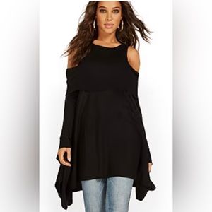 🍃(18) NY&CO Women’s Cold-Shoulder, Hankerchief Hem Sweater, Sz. XL